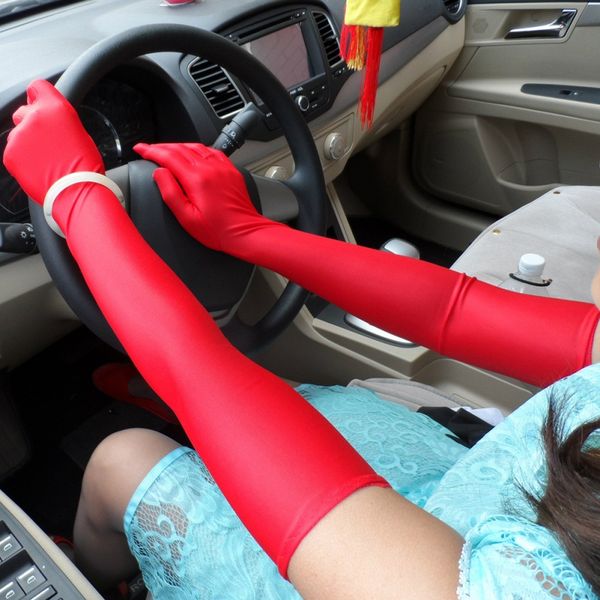

classic long gloves black white red gray skin pulse stretch satin finger flapper gloves matching costume, Blue;gray