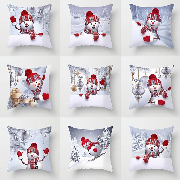 

sigle-sided printed polyester christmas decorative throw pillows case cartoon snowman santa claus cushion cover car home decor 4