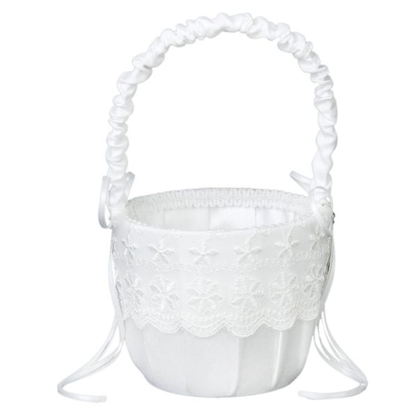 

decorative flowers & wreaths -satin lace embellished wedding flower girl basket---white