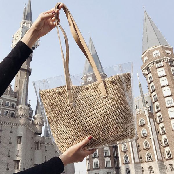

abdb-tourism beach big bag female summer transparent jelly woven shoulder bag large capacity handbag