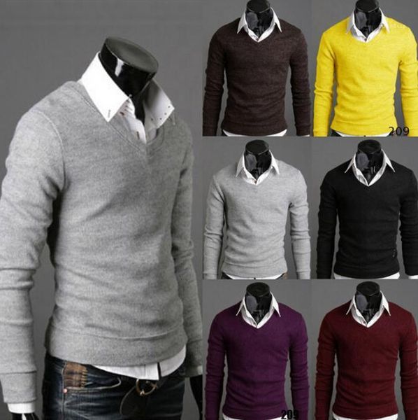 

sweatshirts spring autumn fall england style bottoming sweaters mens v-neck knitted, White;black