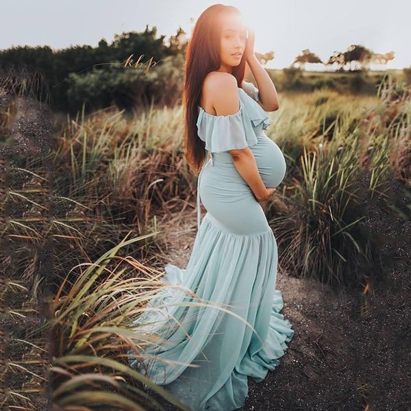 

women mermaid maternity dresses for p shoot chiffon women pregnancy dress pgraphy props off shoulder maternity gown, White