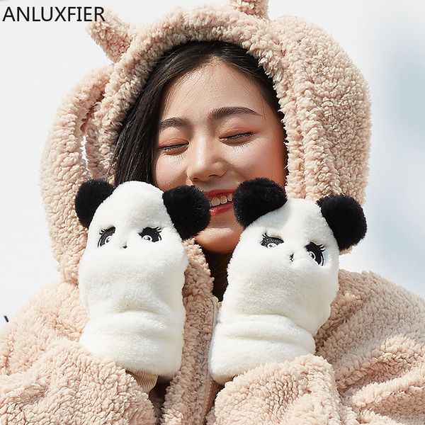 

five fingers gloves h9994 plush warm women ladies winter cute korean thickened cartoon mittens students sweet thermal hand muff, Blue;gray