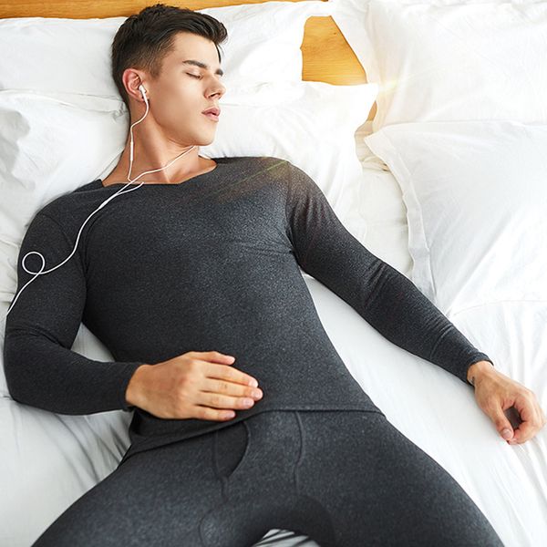 

men's thermal underwear men winter warm thickening heating long johns seamless plush cozy undershirt, Black;white