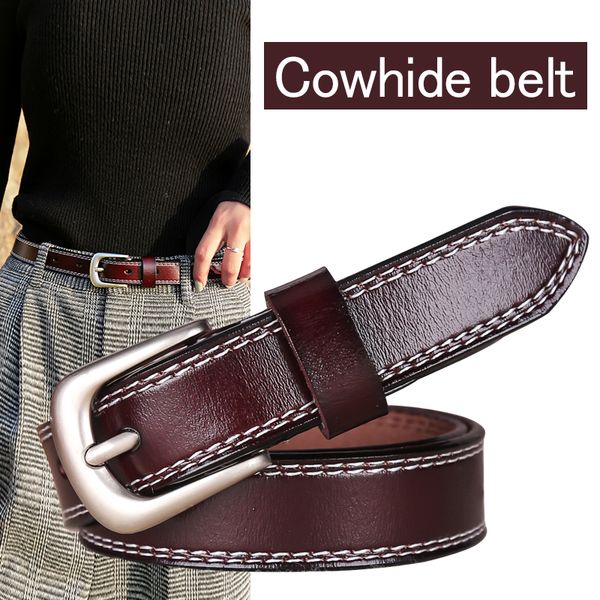

retro leather belt ladies casual alloy buckle pants belt korean wild cowhide women's, Black;brown