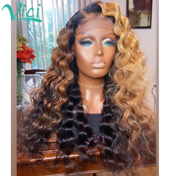 

lace wigs honey blonde front for black women 13x4 loose wave wig preplucked with baby hair colored human highlight, Black;brown