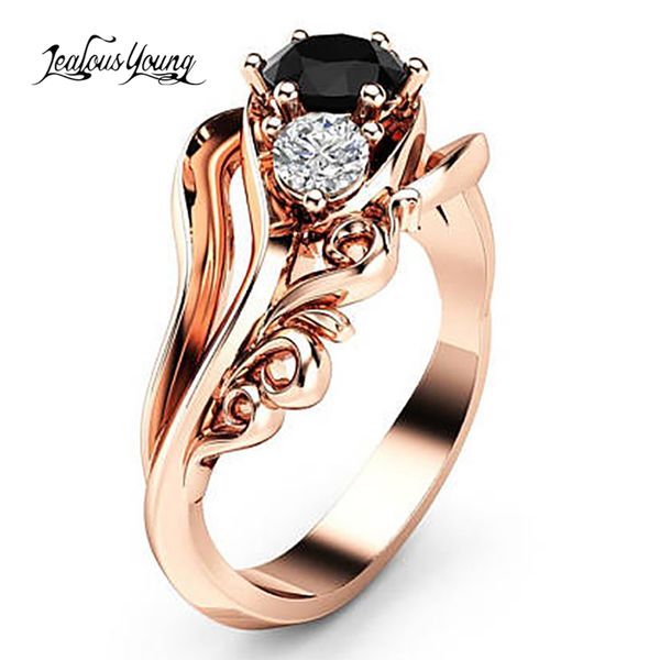 

изысканный черный циркон обручальные кольца для женщин мода розовое золото цвет ювелирные изделия роскошные ювелирные изделия кубического ци, Golden;silver