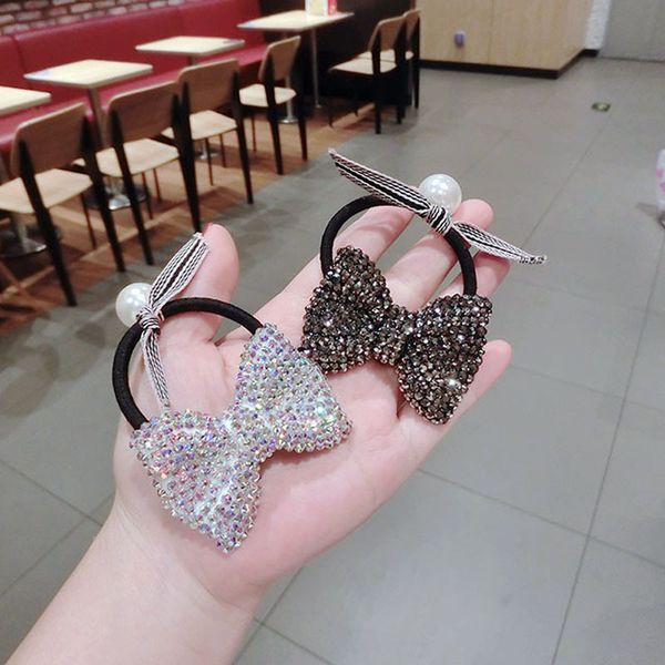 

hair bun maker south korea full of crystals luxury accessories diamond set bow headband tie ponytail hairband rhinestone band women's, Brown