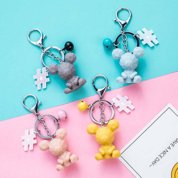 

new geometric faceted doll mouse keychain pendant creative car key chain lovers pendant gift, Silver