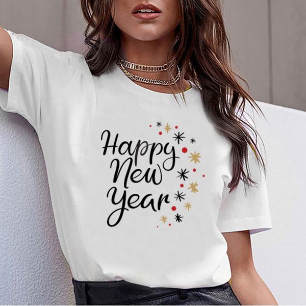 

топы тенниска женщины счастливого нового года fit подписи короткие женщины tshirt