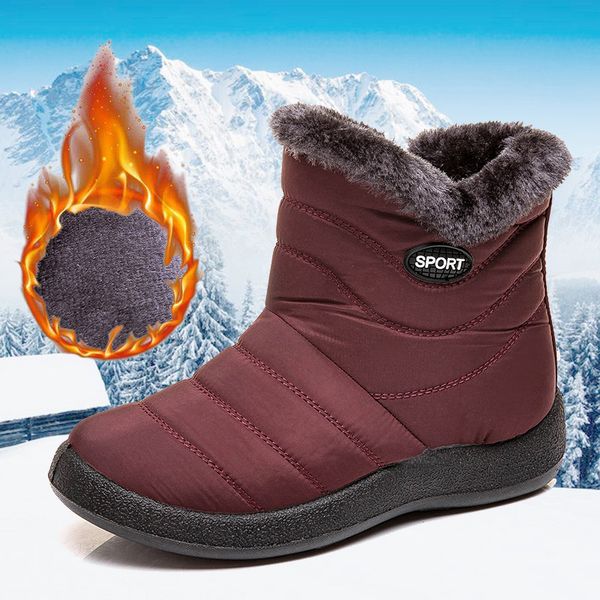 

women winter warm ankle snow boots 2020 woman waterproof flats female sewing fur shoes ladies short plush footwear plus size 43, Black