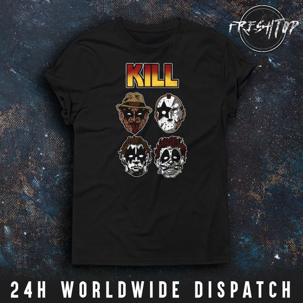 

freddy krueger t shirt kiss kill jason voorhees mask leatherface rock metal