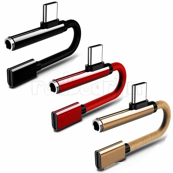 

fabric nylon 2 in 1 type-c to 3.5mm jack headphone aux converter type c adapter for samsung huawei xiaomi android phone