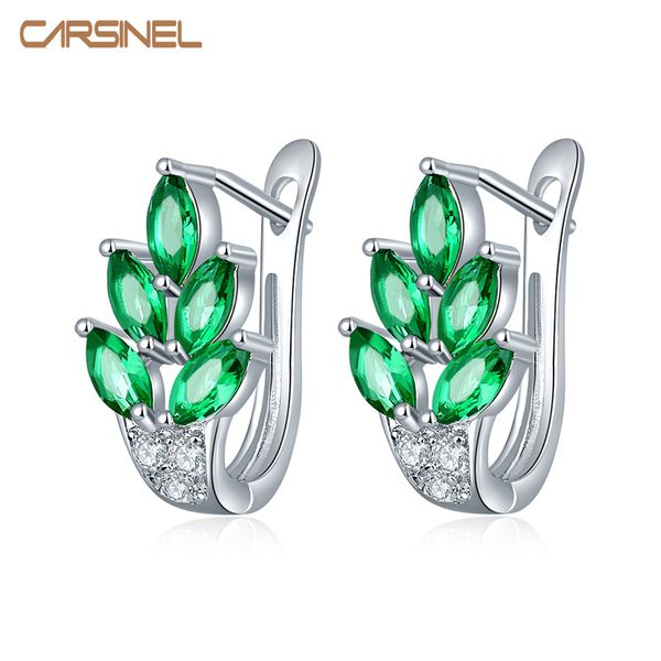 

carsinel fashion high-grade leaves shape cubic zircon hoop earring silver color jewelry earrings for women earrings er0274, Golden;silver