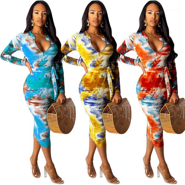 

dresses deepe v neck women bodycon dress fashion colorful graffiti print long sleeve skinny dress spring women designer, Black;gray