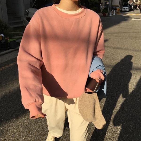 

o neck long sleeve womens sweatshirt solid black pink streetwear 2020 spring pullover fashion loose thicken female clothes