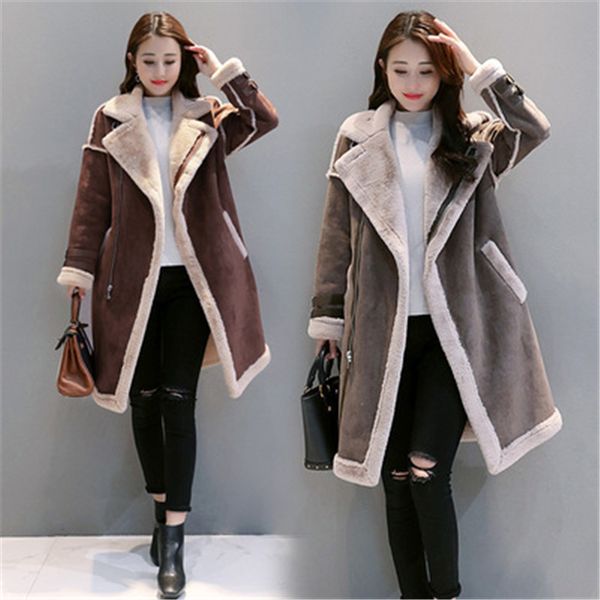 

women's fur & faux deer velvet jacket women 2021 winter fashion one stitching lamb cashmere thicken h00206, Black