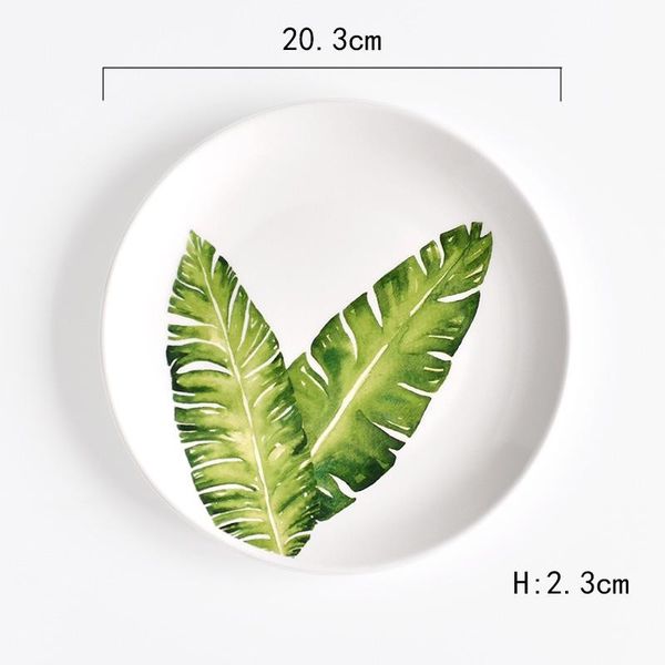 

green tropical leaves party plate 8 inch 10 inch porcelain dinner plate for breakfast steak dessert musa banana olive 4 pattern