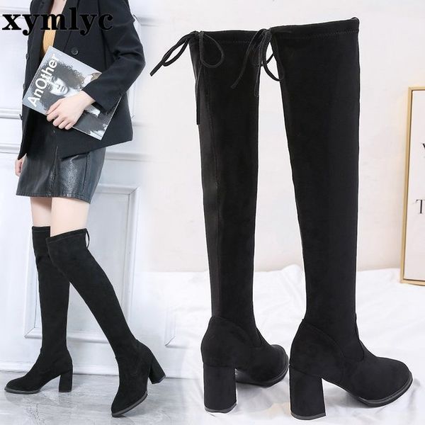 

2020 new thigh high boots for women's winter over knee boots women black slim warm shoes woman elastic botas altas mujer