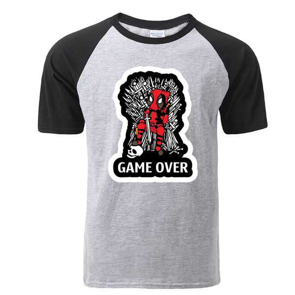 

new 2019 game over deadpool printed raglan t-shirt mens cool anime casual cotton t-shirt fashion short sleeve