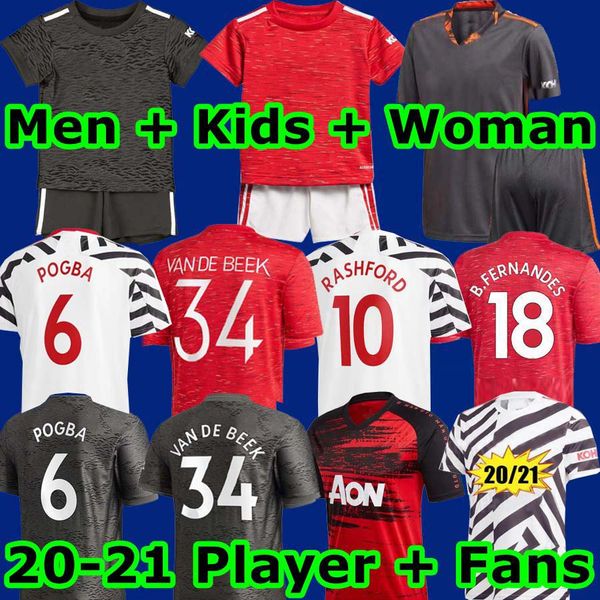 

manchester 2020 2021 united utd soccer jersey van de beek b. fernandes jerseys martial rashford football shirts 20 21 man kids kit equipment