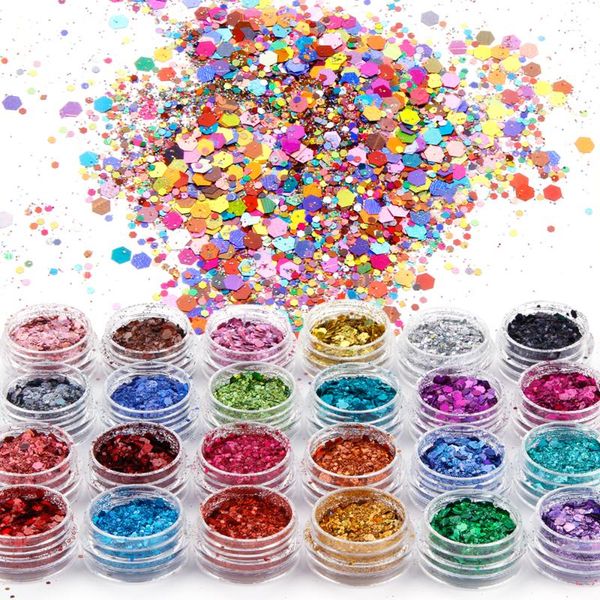 

holographic nail powder rainbow polyester glitter 24 colors gel nails glitter holografico mermaid nails art accessories tool, Silver;gold