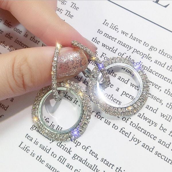 

new design creative jewelry high-grade elegant crystal earrings round gold and silver color earrings wedding party earrings for women