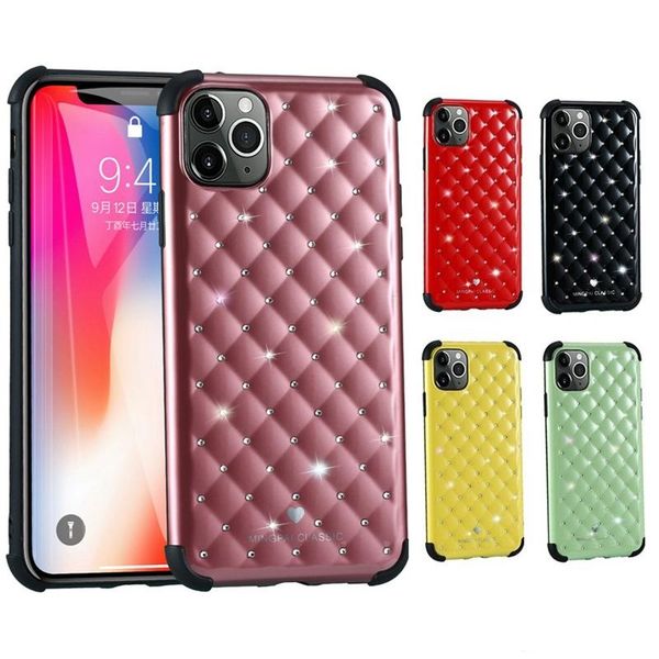 

new luxury bling bling phone case for iphone 11 pro x xr xs max 8 7 6 plus lambskin grid diamond rhinestone back case cover