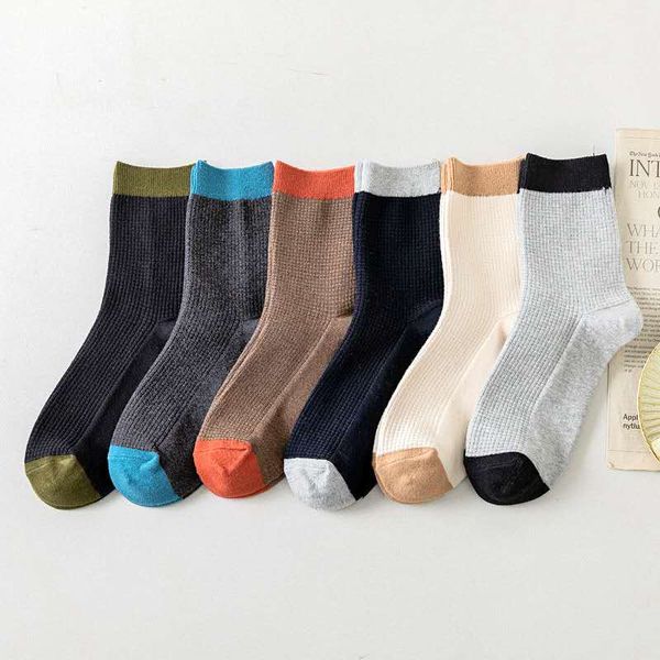 

men's socks double needle striped in early spring, Black