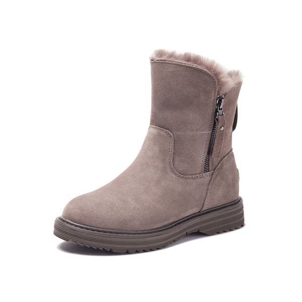 

cuddlyiipanda ins new plush winter boots new warm women snow boots genuine leather zipper faux suede shoes ankle, Black