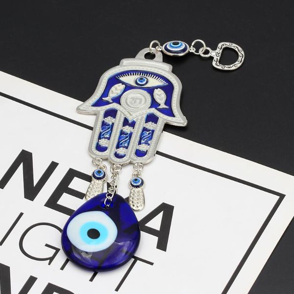 Lucky Eye Hamsa Vetro Evil Eye Portachiavi con ciondolo Colore argento Portachiavi per auto Portachiavi Appeso a parete Gioielli per donna Uomo EY65312375