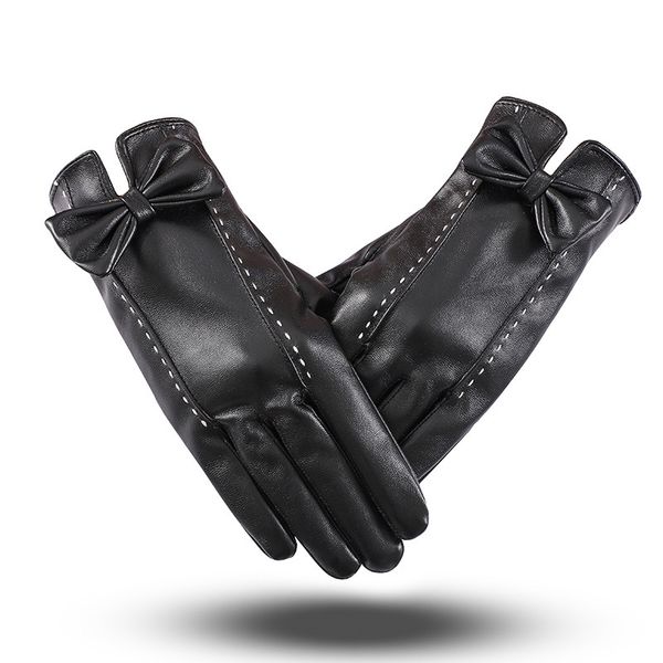

winter new women' bow-knot plush warm gloves korean version touch screen business riding windproof and waterproof gloves, Blue;gray