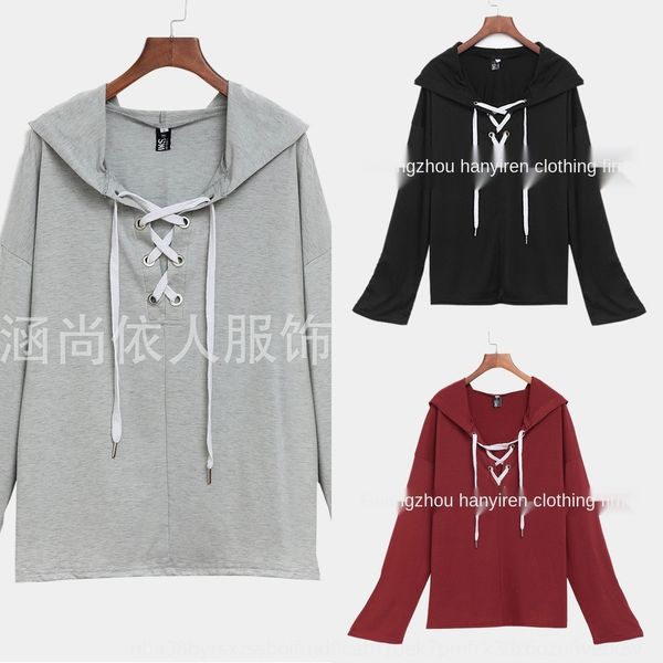 

2020 new long sleeve bandage design open chest hooded women's 2020 new long sleeve bandage design sweater sweateropen chest hooded wome, Black