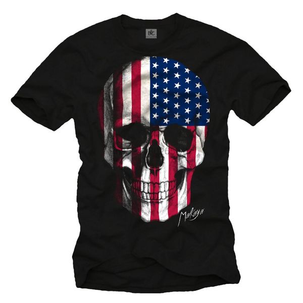 

vintage usa flag men shirt whit america skull design - short sleeve us biker tee