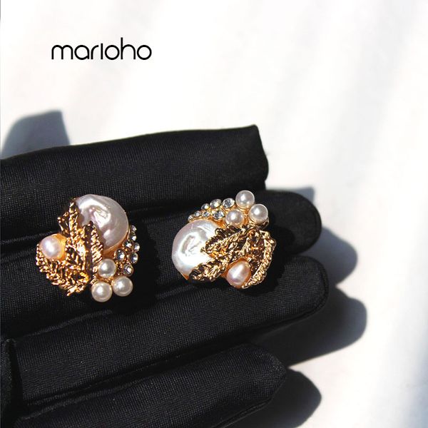 

baroque embossed gold color leaves pearl stud earring metal bump geometric statement earrings fashion simple jewelry party women, Golden;silver