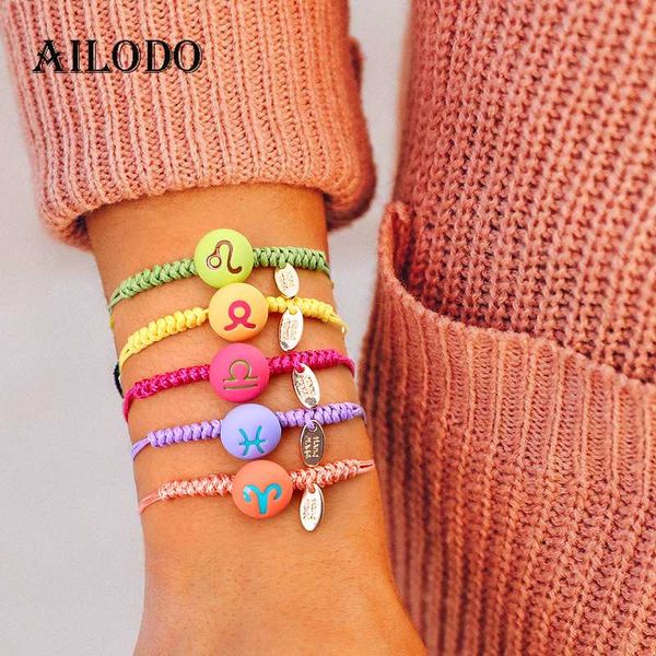 

ailodo 12 constellation zodiac sign colorful braided rope bracelets cancer leo virgo libra charm couple bracelets jewelry ld448, Golden;silver