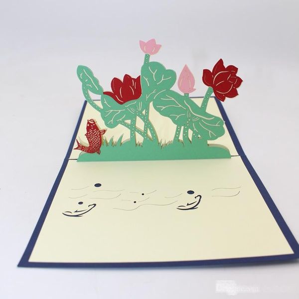 

3d fish lotus greeting cards invitations pop up postcards origami paper wish holiday birthday gift