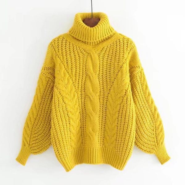 

turtleneck sweater women's autumn winter pullover high elasticity knitted casual twist warm sweaters long sleeve yellow sweater, White;black