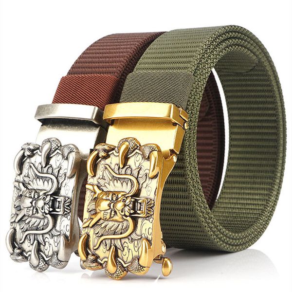 

new men's nylon belts unique design head alloy buckle belt good quality waist strap for men 3.4cm width jeans accessories, Black;brown