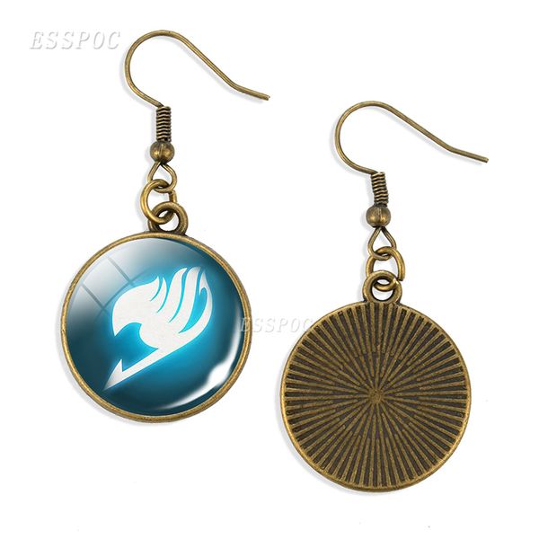 

bronze fairy tail long earring guild logo vintage glass cabochon hook earring anime jewelry natsu cosplay gifts, Golden;silver