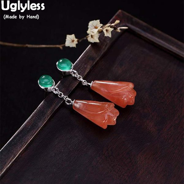 

uglyless elegant women natural agate magnolia earrings for women handmade chalcedony earrings solid 925 silver flower fine jewel