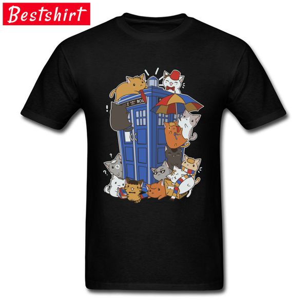 

doctor who cute kitten neko kawaii t shirt tardis time spaceship cat group t shirts funny designers men's cartoon tshirts pocket