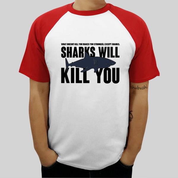 

men tee shirt homme pattern t-shirt new fashion shubuzhi brand tees sharks will kill you fitted cotton poly t-shirt