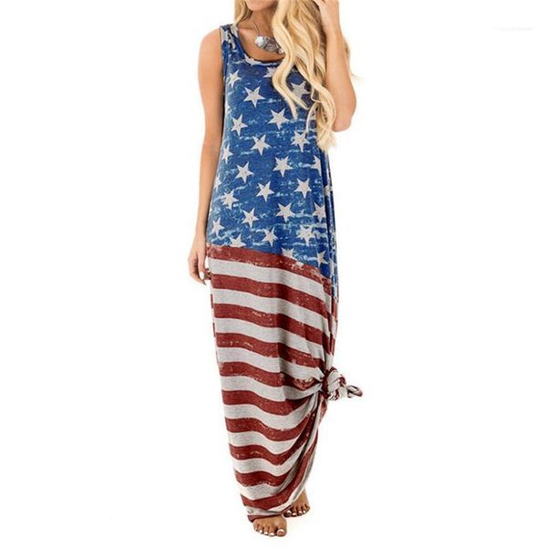 

maxi dresses crew neck sleeveless casual dresses the american flag print dress fashion print panelled women, Black;gray