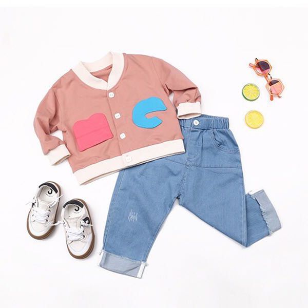 

brand childrens clothing baby jacket pink simple casual jacket 94% cotton abstract print, Black