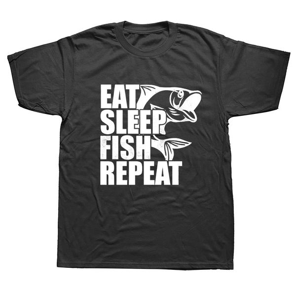 

novelty t-shirt mens short sleeves oversized streetwear hip hop eat sleep fish repeat printed t shirts tees
