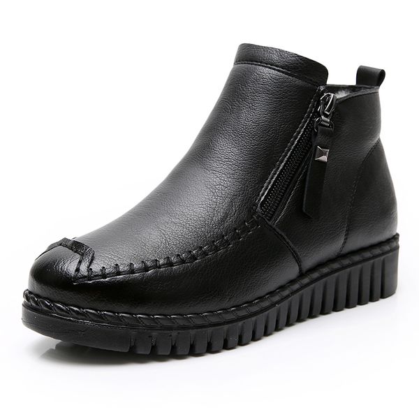 

gktinoo 2020 snow winter flat heels ankle boots women warm platform shoes genuine leather thick wool fur booties y200915, Black