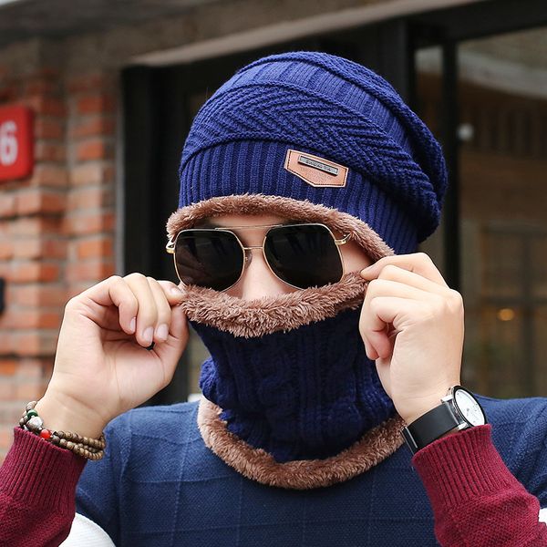 

cycling caps & masks mens knitted neck warmer winter hat woolen warm hiking outdoor ski cap sports climbing women knit scarf beanies, Black
