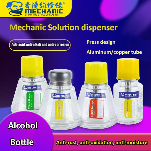 

mechanic glass alcohol bottle solution dispenser liquid storage contatinter automatic push water bottle for repair clean tools