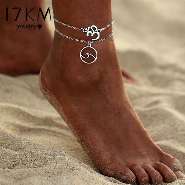 

17km vintage scliver color yoga om multi слойные анонасы для женщин богемский волновой браслет ноги ручной работы ювелирные изделия, Red;blue